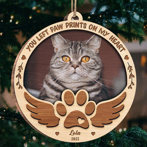 Tu as laissé des empreintes de pattes sur mon cœur - Décoration de Noël personnalisée en bois en forme de boule à neige - Télécharger une image, un cadeau commémoratif, un cadeau de condoléances, un cadeau de Noël