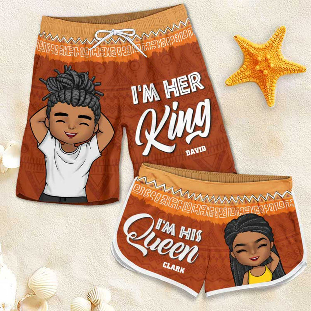 Je suis son roi - Short de plage personnalisé pour couple - Cadeau pour couple, mari et femme
