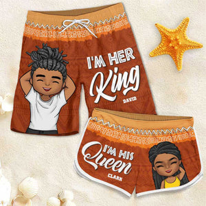 Je suis son roi - Short de plage personnalisé pour couple - Cadeau pour couple, mari et femme