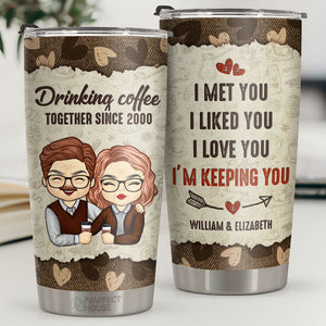 Drinking Coffee Together - Personalized Tumbler - Gift For Couple, Husband Wife, Anniversary, Engagement, Wedding, Marriage Gift