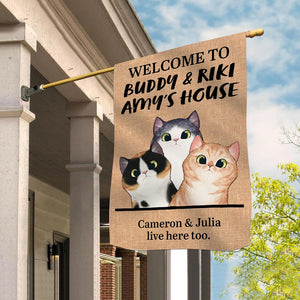 Welcome to The Cat's House - Funny Personalized Cat Garden Flag.