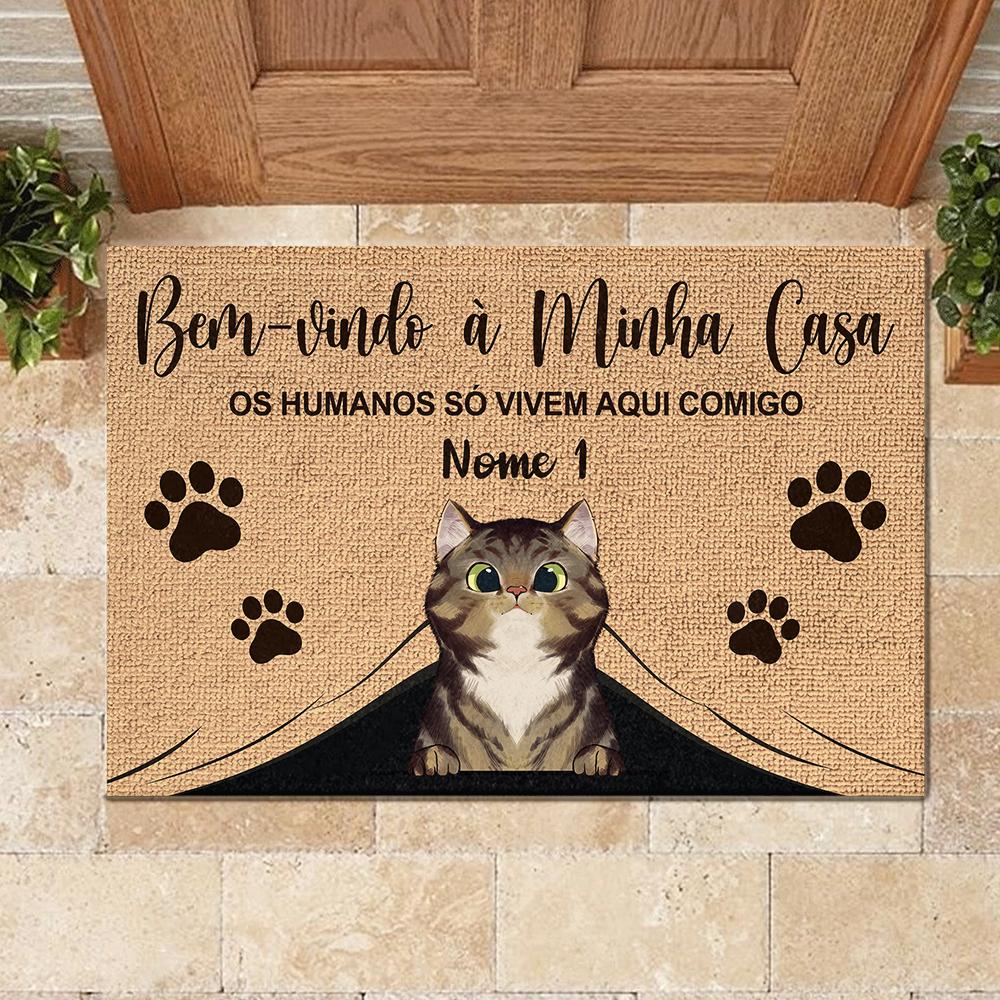 Bem-Vindo À Minha Casa Portuguese - Funny Personalized Cat Decorative Mat.