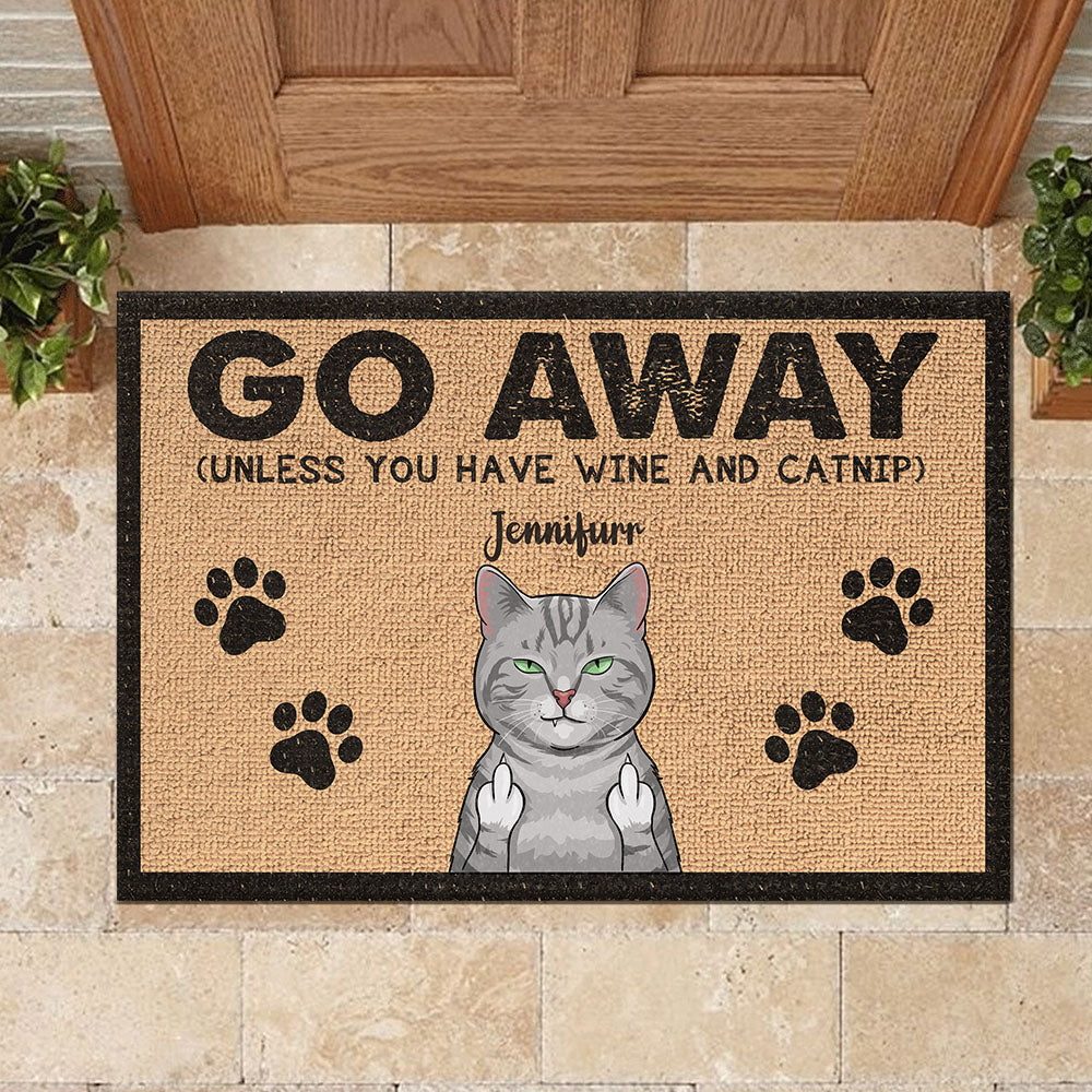 Go Away Unless You Have Wine And Catnip - Funny Personalized Cat Decorative Mat.