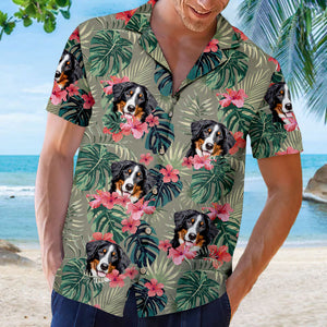 Colorful Tropical Flowers And Leaves - Dog & Cat Personalized Custom Unisex Hawaiian Shirt - Upload Image, Dog Face, Cat Face - Summer Vacation Gift, Gift For Pet Owners, Pet Lovers