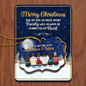 La famille sera unie par le cœur - Carte de Noël personnalisée en bois avec ornement amovible - Cadeau pour la famille, cadeau de Noël