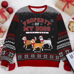 Propriété de mes chiens - Sweat-shirt de Noël unisexe personnalisé, en laine, imprimé intégral - Cadeau pour les amoureux des chiens, des animaux, de Noël