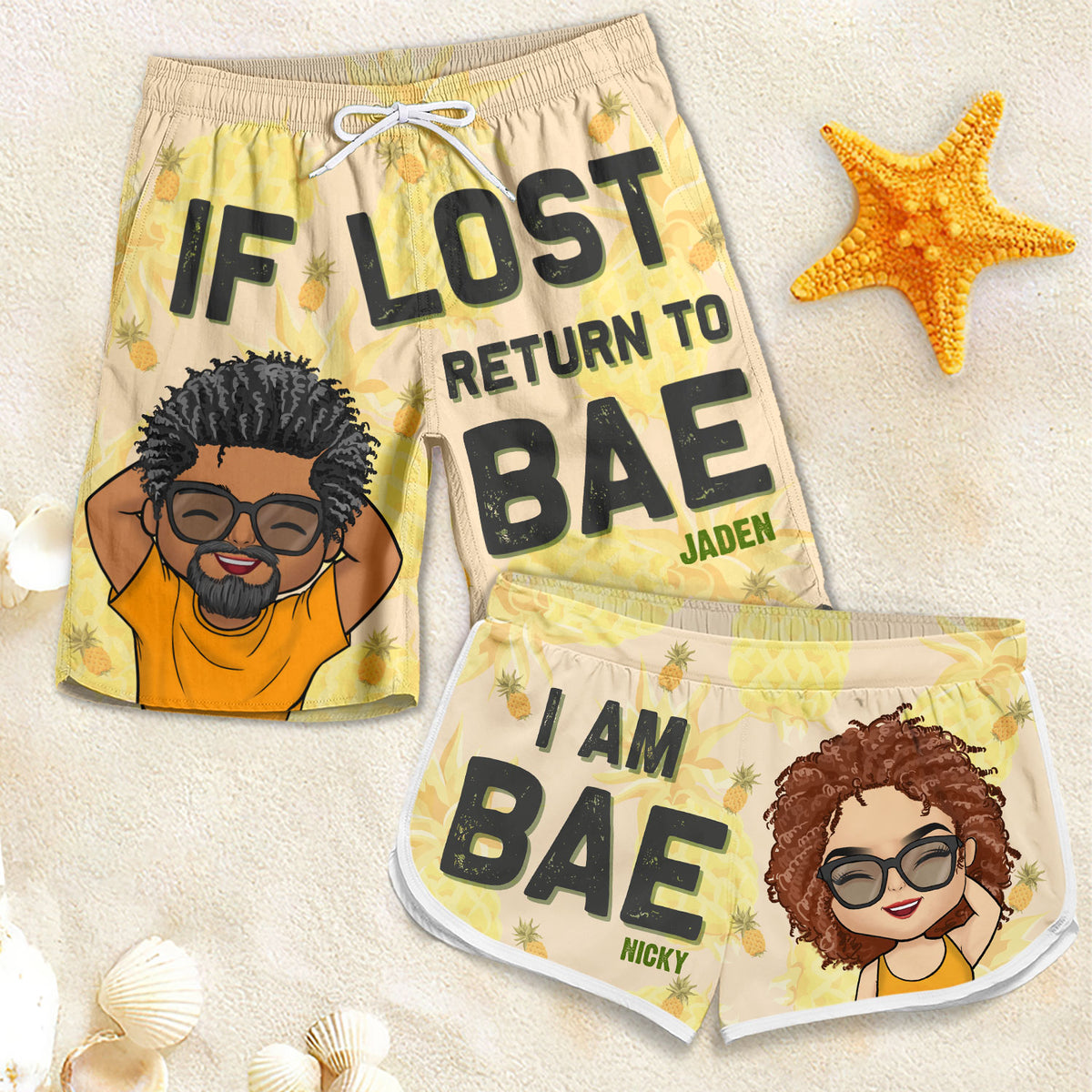 Si tu es perdu, reviens voir mon chéri ! Short de plage personnalisé pour couple ! Cadeau pour couple, mari et femme