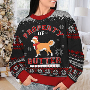 Propriété de mes chiens - Sweat-shirt de Noël unisexe personnalisé, en laine, imprimé intégral - Cadeau pour les amoureux des chiens, des animaux, de Noël