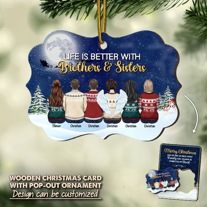 La famille sera unie par le cœur - Carte de Noël personnalisée en bois avec ornement amovible - Cadeau pour la famille, cadeau de Noël