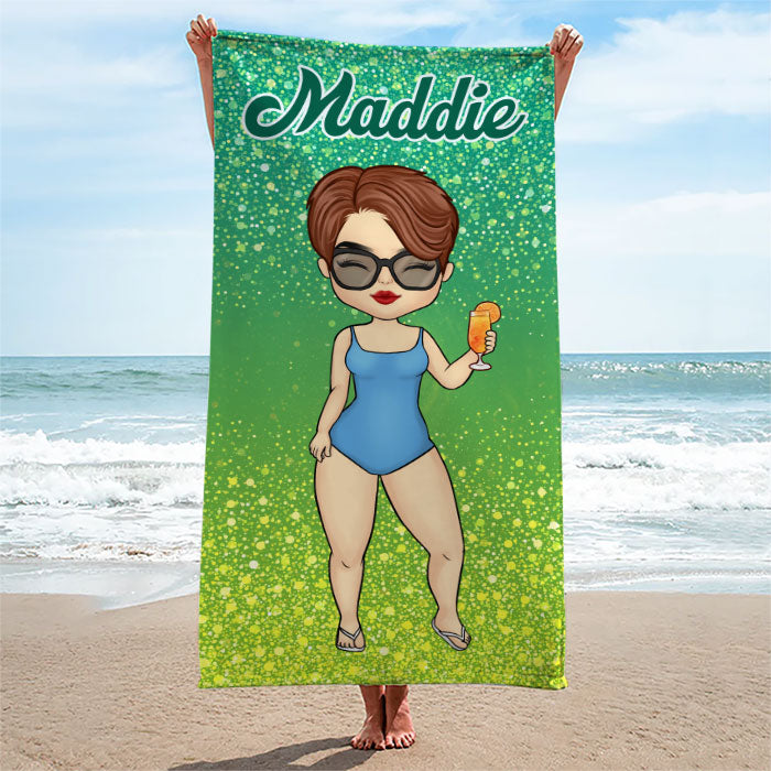 Serviette de plage personnalisée à paillettes colorées pour vos vacances - Cadeau de Noël pour vos meilleures amies, sœurs et amies