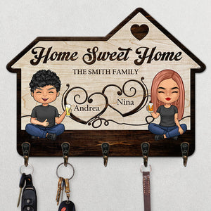 Home Sweet Home - Personalized Key Hanger, Key Holder - Gift For Couple, Husband Wife, Anniversary, Engagement, Wedding, Marriage Gift