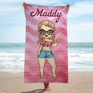 Tropical Chibi Summer Vacation - Personalized Beach Towel - Gift For Bestie