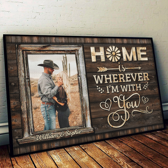 Home Is Wherever I'm With You - Upload Image, Gift For Couples - Personalized Horizontal Poster.