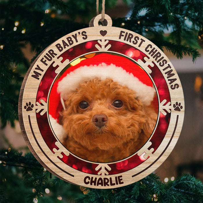 Le premier Noël de mon petit bout de chou - Décoration de Noël ronde en bois personnalisée avec photo - Télécharger une image, cadeau pour les amoureux des animaux, cadeau de Noël