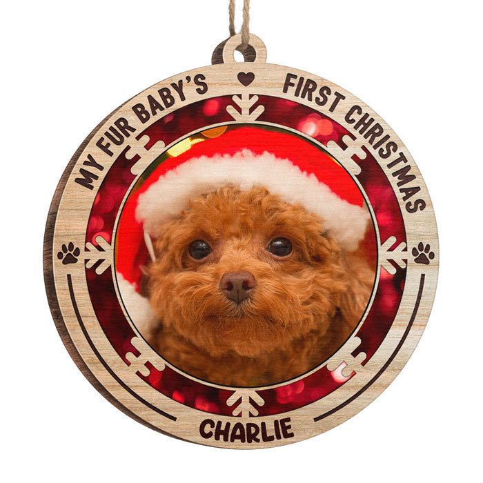 Le premier Noël de mon petit bout de chou - Décoration de Noël ronde en bois personnalisée avec photo - Télécharger une image, cadeau pour les amoureux des animaux, cadeau de Noël