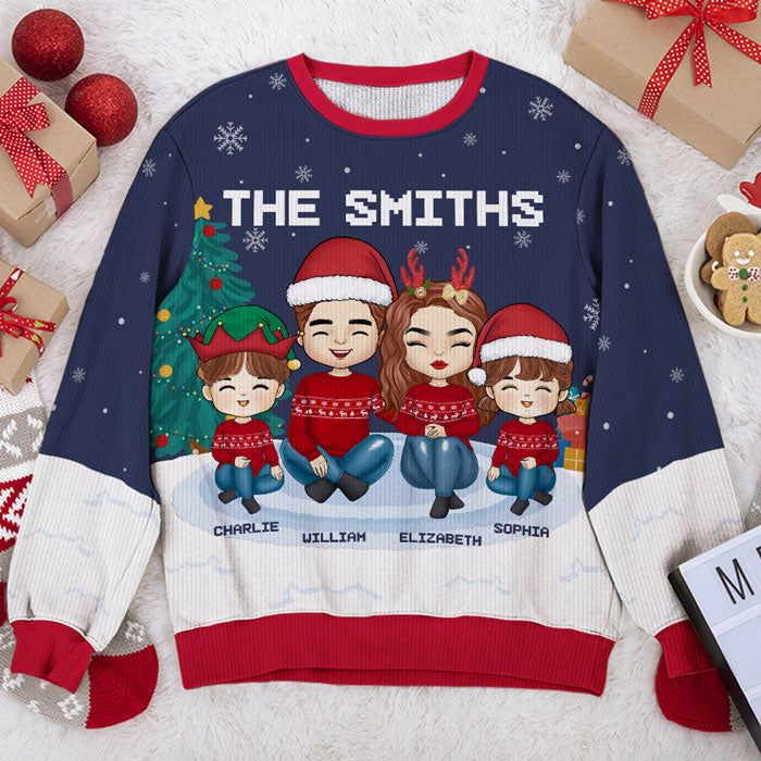 Christmas Is A Time For Family Dad, Mom - Family Personalized Custom Ugly Sweatshirt - Unisex Wool Jumper - Christmas Gift For Family Members