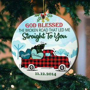 Que Dieu bénisse la route brisée qui m'a conduit directement à toi - Cadeau pour couples, mari et femme, décoration de Noël ronde en bois personnalisée