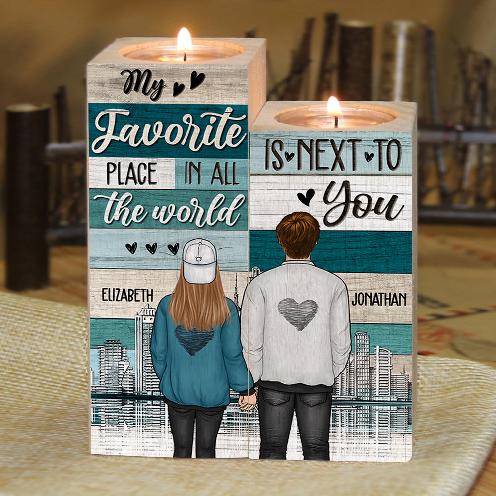 My Favorite Place Is Next To You - Gift For Couples - Personalized Candle Holder.