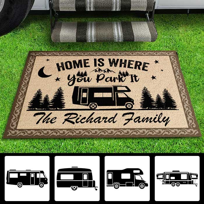 Tapis décoratif personnalisé « Créer des souvenirs sur un camping » – Cadeau pour les amateurs de camping