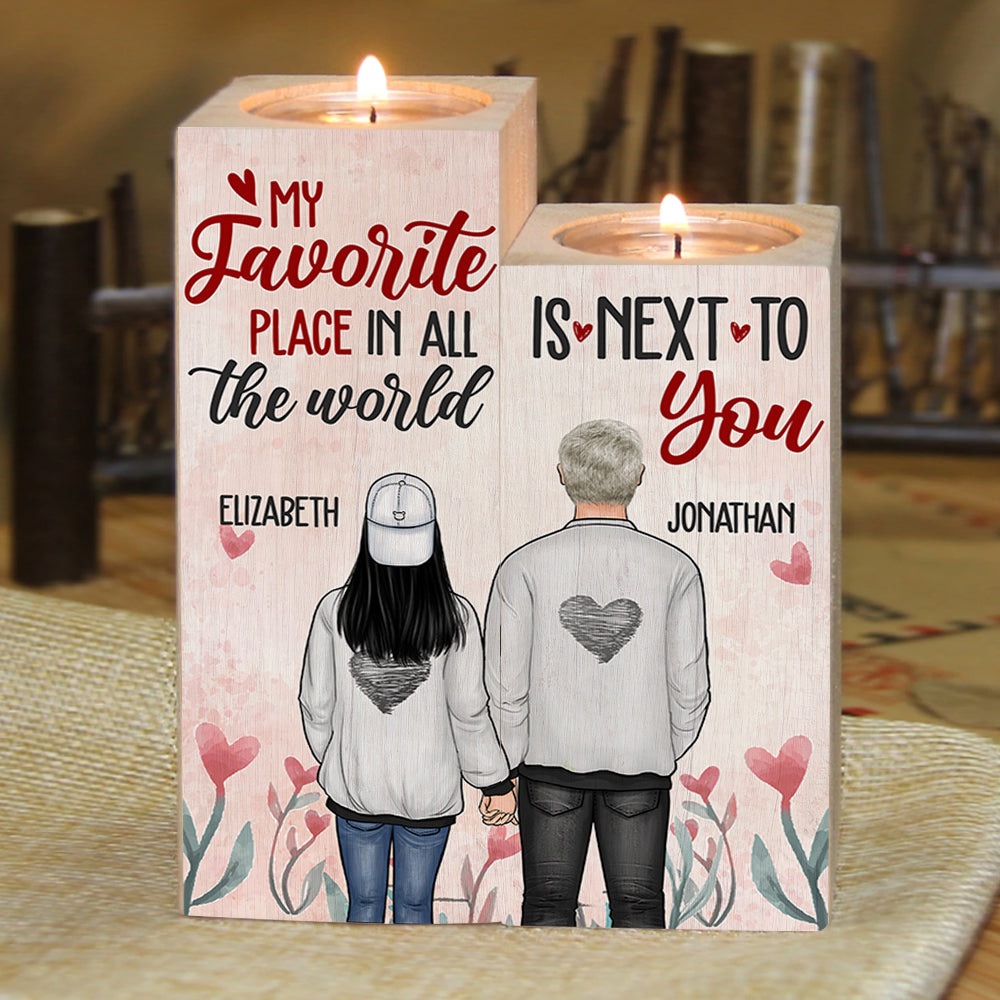 My Favorite Place In All The World Is Next To You - Gift For Couples - Personalized Candle Holder.