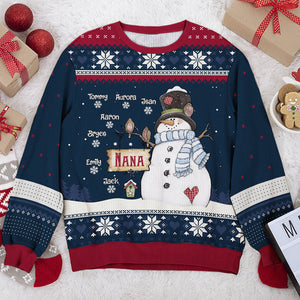 Grand-mère Bonhomme de Neige et ses Petits Flocons de Neige - Sweat-shirt Moche Personnalisé Famille - Pull en Laine Unisexe - Cadeau de Noël pour Grand-mère et Grands-Parents