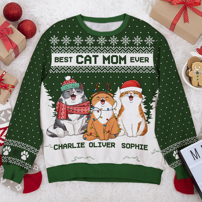 Joyeux Noël, meilleur papa chat, meilleur maman chat ! Sweat-shirt personnalisé et moche pour chat ! Pull unisexe en laine ! Cadeau de Noël pour les propriétaires et les amoureux des animaux.