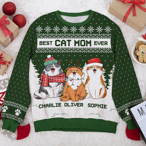 Joyeux Noël, meilleur papa chat, meilleur maman chat ! Sweat-shirt personnalisé et moche pour chat ! Pull unisexe en laine ! Cadeau de Noël pour les propriétaires et les amoureux des animaux.