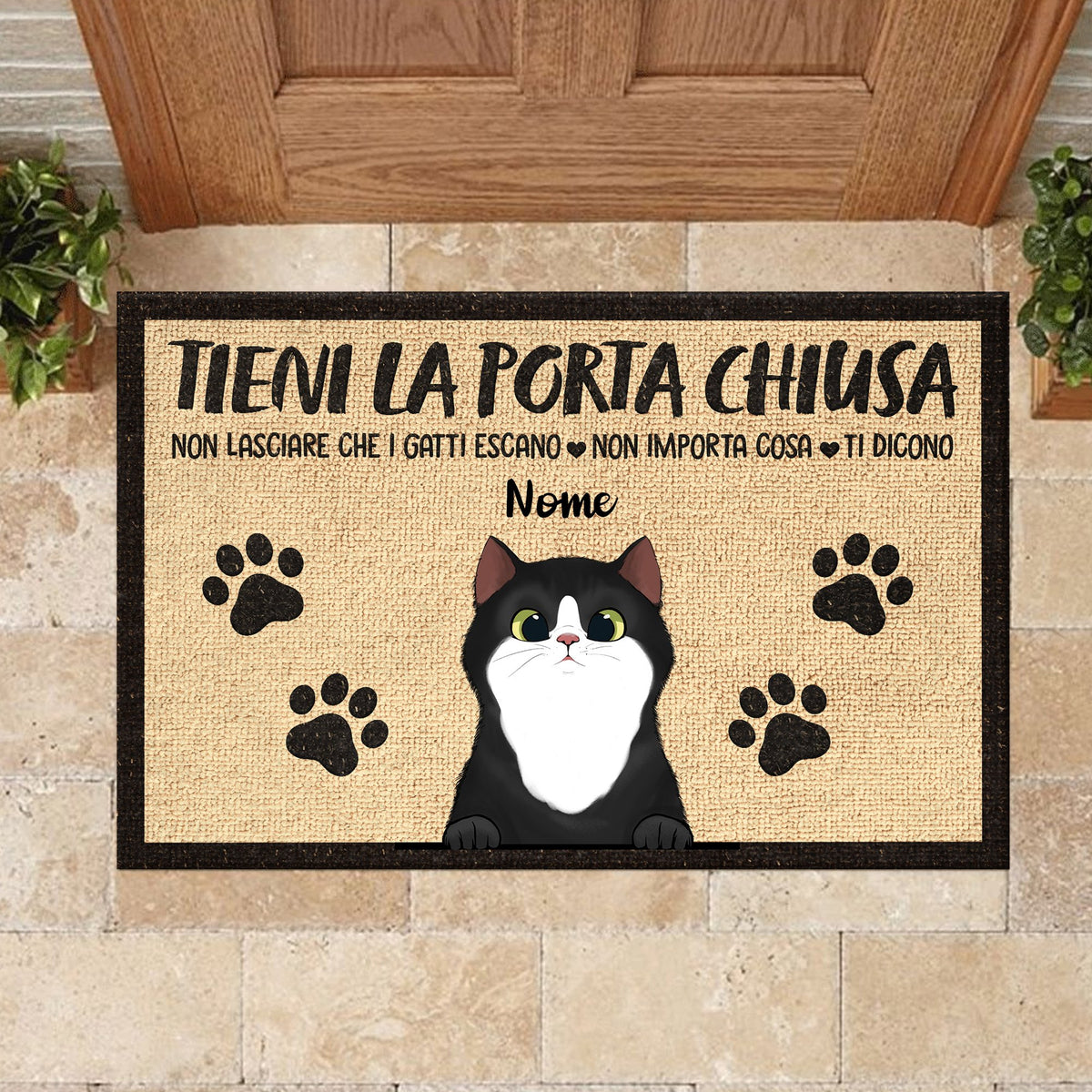 Tieni La Porta Chiusa Italian - Funny Personalized Cat Decorative Mat.