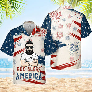 Que Dieu bénisse l'Amérique ! T-shirt hawaïen personnalisé ! Cadeau pour papa et grand-père