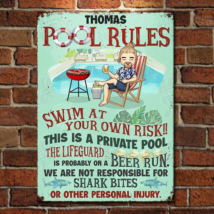 Règles de la piscine - Plaque métallique personnalisée - Cadeau pour couple, mari et femme