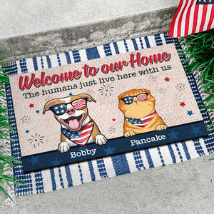 Welcome To Our Home - 4th Of July Funny Personalized Pet Decorative Mat (Cat & Dog).