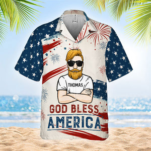 Que Dieu bénisse l'Amérique ! T-shirt hawaïen personnalisé ! Cadeau pour papa et grand-père