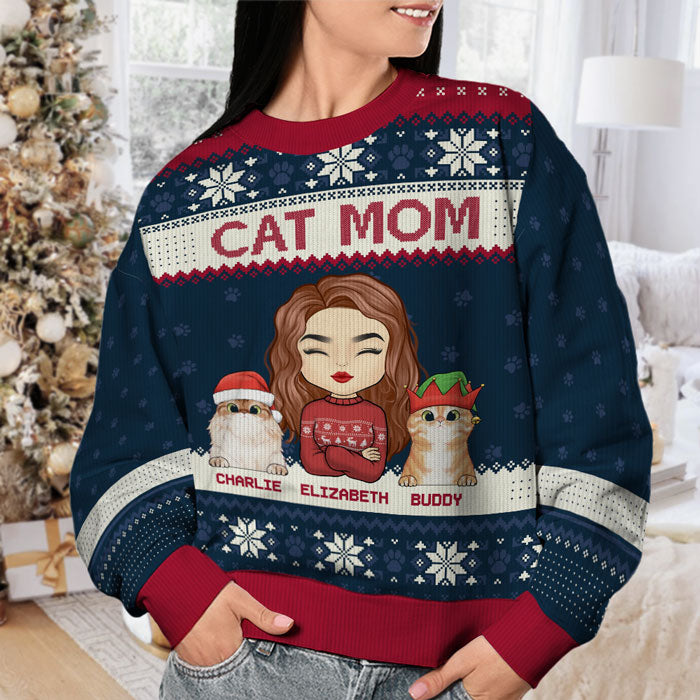 La vie est meilleure avec les chats - Sweat-shirt personnalisé avec chat - Pull unisexe en laine - Cadeau de Noël pour les propriétaires et les amoureux des animaux