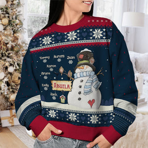 Grand-mère Bonhomme de Neige et ses Petits Flocons de Neige - Sweat-shirt Moche Personnalisé Famille - Pull en Laine Unisexe - Cadeau de Noël pour Grand-mère et Grands-Parents