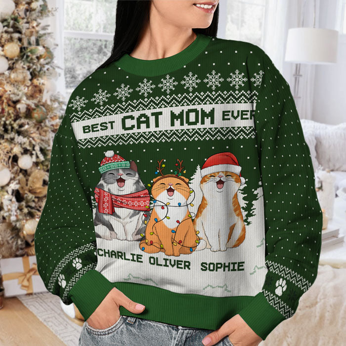 Joyeux Noël, meilleur papa chat, meilleur maman chat ! Sweat-shirt personnalisé et moche pour chat ! Pull unisexe en laine ! Cadeau de Noël pour les propriétaires et les amoureux des animaux.