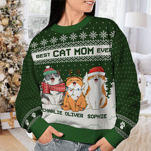 Joyeux Noël, meilleur papa chat, meilleur maman chat ! Sweat-shirt personnalisé et moche pour chat ! Pull unisexe en laine ! Cadeau de Noël pour les propriétaires et les amoureux des animaux.