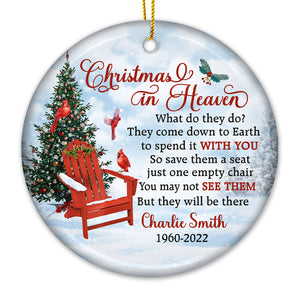 Ils descendent sur terre pour passer Noël avec vous - Ornement commémoratif personnalisé personnalisé - Forme ronde en céramique - Cadeau de condoléances, cadeau de Noël pour la famille