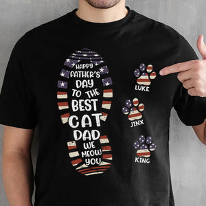 Happy Father's Day To The Best Cat Dad Paw Print - Gift for Dad, Personalized Unisex T-Shirt.
