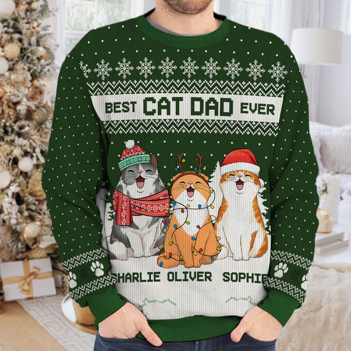 Joyeux Noël, meilleur papa chat, meilleur maman chat ! Sweat-shirt personnalisé et moche pour chat ! Pull unisexe en laine ! Cadeau de Noël pour les propriétaires et les amoureux des animaux.
