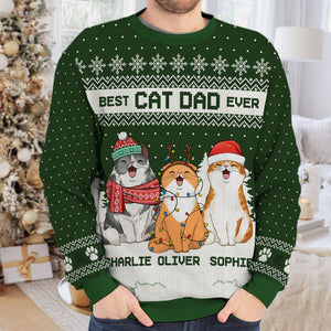 Joyeux Noël, meilleur papa chat, meilleur maman chat ! Sweat-shirt personnalisé et moche pour chat ! Pull unisexe en laine ! Cadeau de Noël pour les propriétaires et les amoureux des animaux.