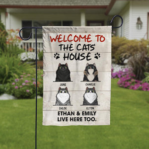 Welcome To The Cat's House Decorative Garden Flag - Funny Personalized Cat Garden Flag.