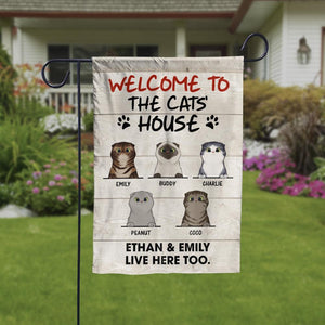 Welcome To The Cat's House Decorative Garden Flag - Funny Personalized Cat Garden Flag.