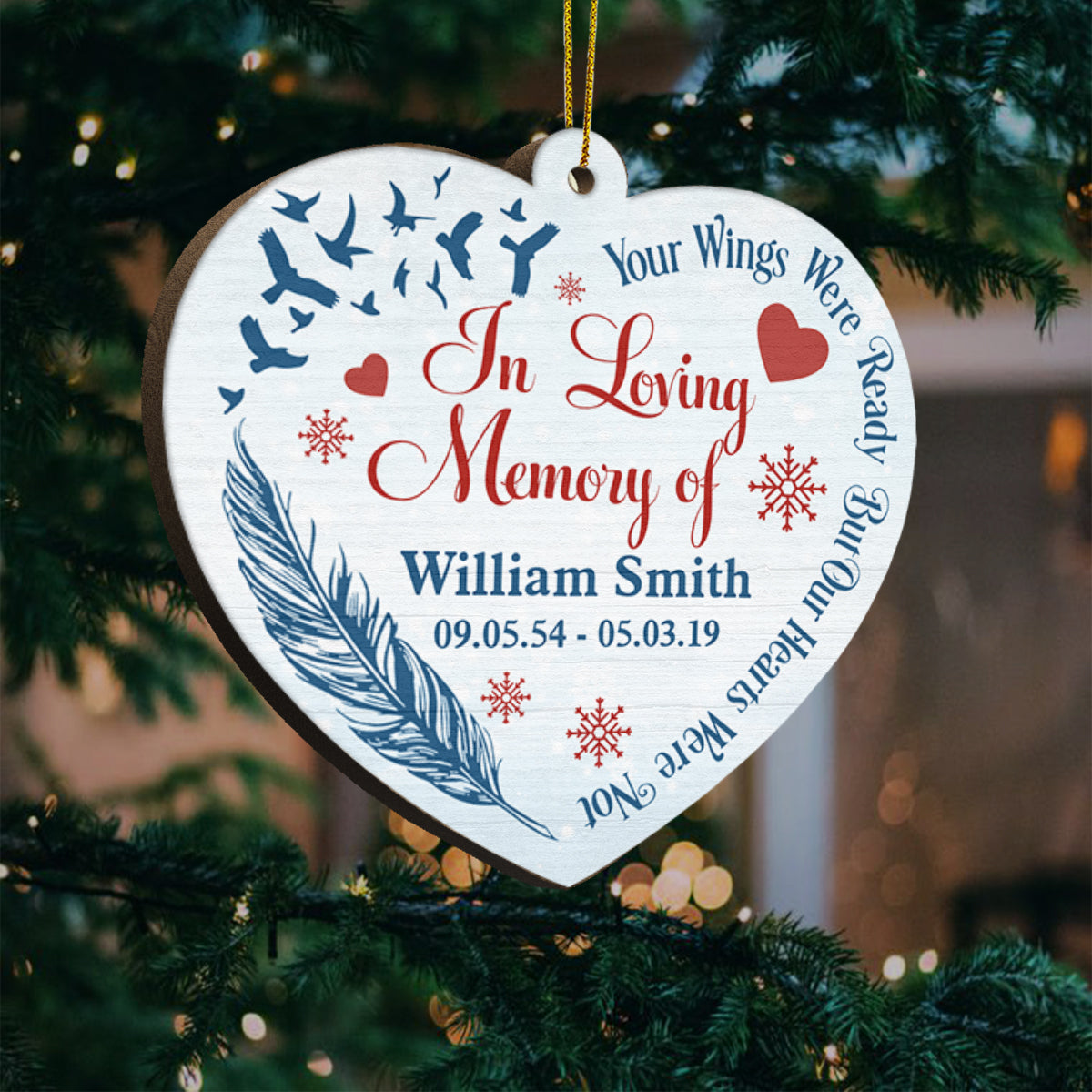 Vos ailes étaient prêtes - Décoration de Noël en bois personnalisée en forme de cœur