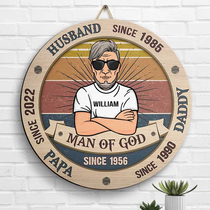 Homme de Dieu - Panneau en bois personnalisé - Cadeau pour papa, grand-père