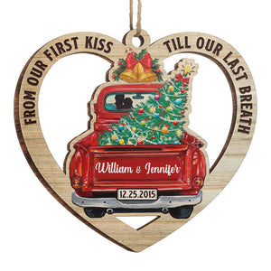 De notre premier baiser jusqu'au dernier - Décoration de Noël en bois personnalisée en forme de cœur - Cadeau pour couple, mari et femme, anniversaire, fiançailles, mariage, cadeau de mariage, cadeau de Noël