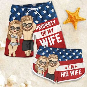 Propriété de ma femme - Short de plage personnalisé pour couple - Cadeau pour couple, mari et femme