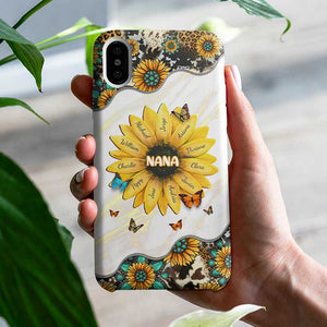 Nana Grandma Mom Kids Family Sunflower - Cadeau pour maman, grand-mère - Coque de téléphone personnalisée