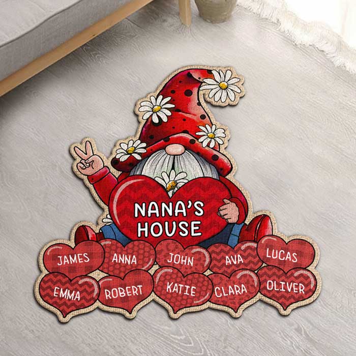 Nana &amp; Kids Hearts - Tapis décoratif personnalisé - Cadeau pour maman et grand-mère 