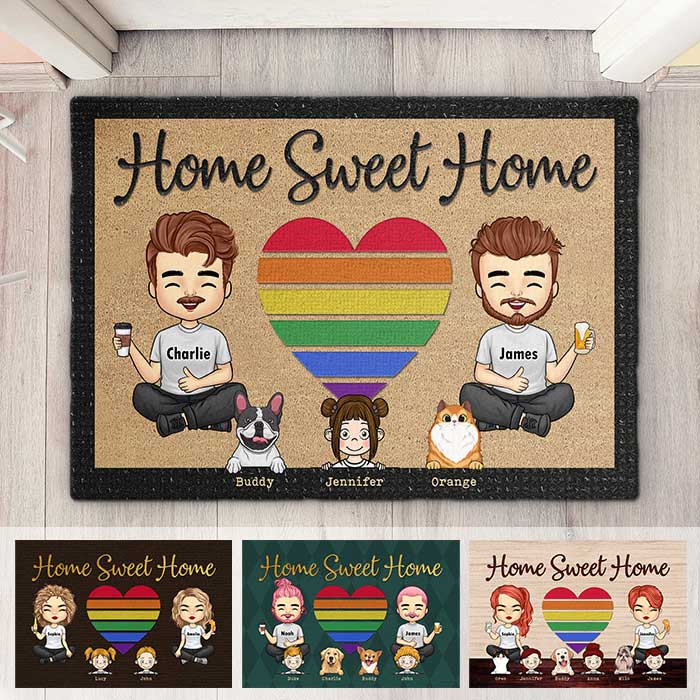 Notre maison douce avec enfants et animaux de compagnie - Tapis décoratif personnalisé - Cadeau pour les couples, cadeau pour les amoureux des animaux