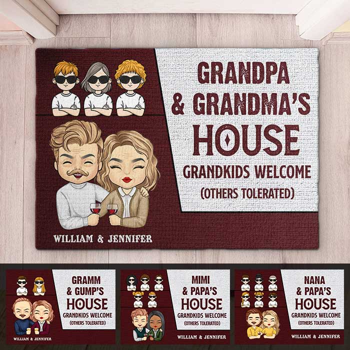Maison de grand-père et grand-mère, petits-enfants bienvenus - Cadeau pour couples, mari et femme - Tapis décoratif personnalisé
